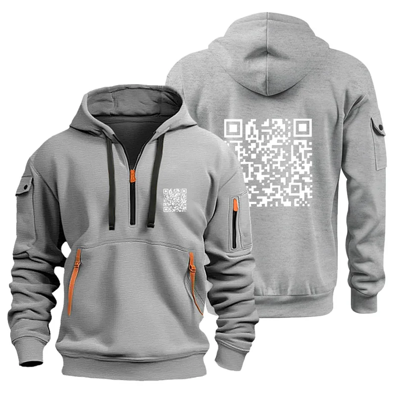 Zip Up Hoodies QR Code Hooded fu you Sports Pullover Harajuku spring Long Sleeve Multi-pocket Loose Coat Novelty Sweatshirts top