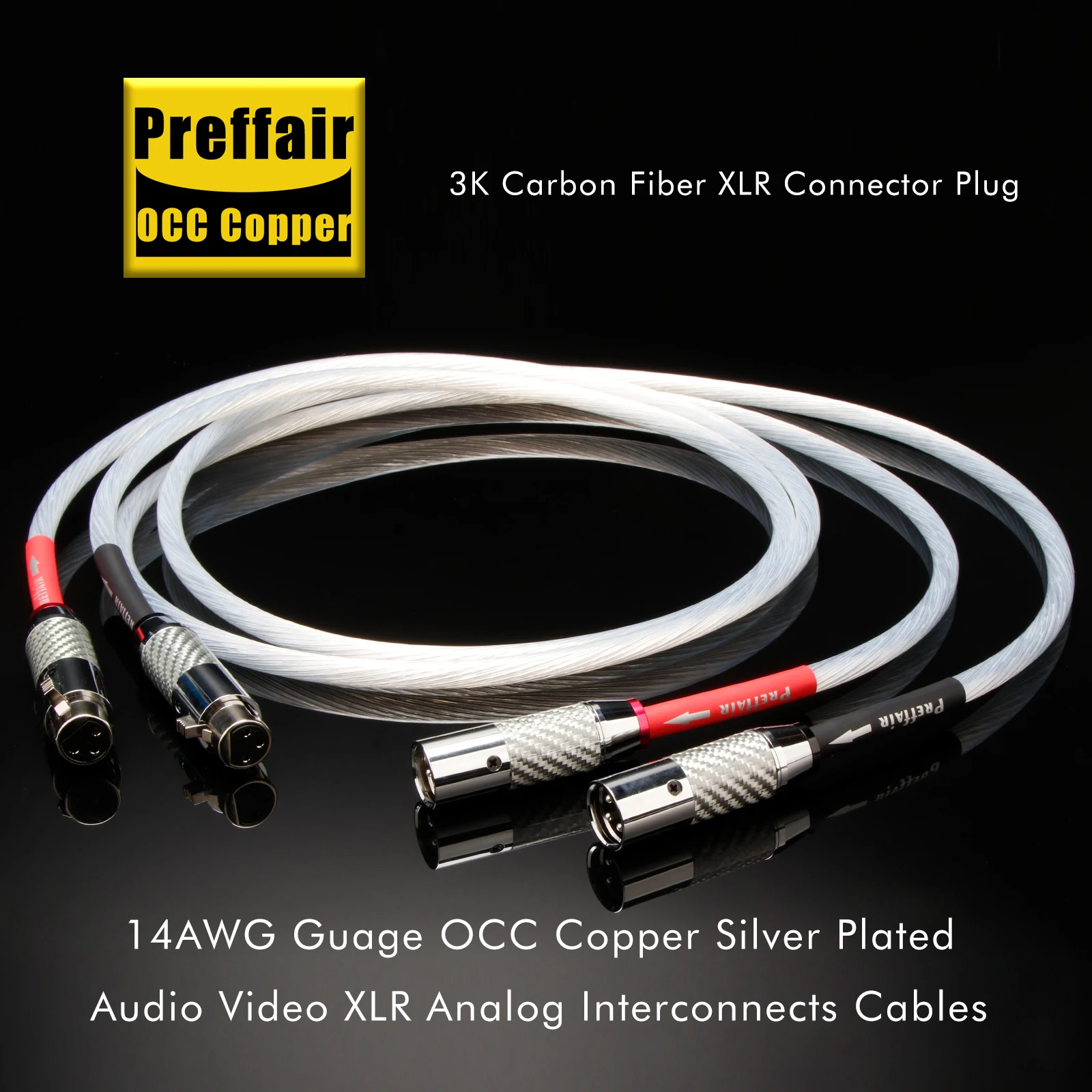 Pair XLR Cable 7N OCC Silver plated 3 Pin XLR Audio Cable With Carbon fiber XLR Plug Connectors Microphone Balance Audio Cable