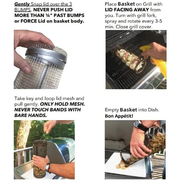 Bbq Kosár Rozsdamentes Acél Szivárgásálló Hálógörgő Grillezésű Barbecue Állvány Kültéri Piknik Kemping Egyszerű Hengeres Grill - Image 5