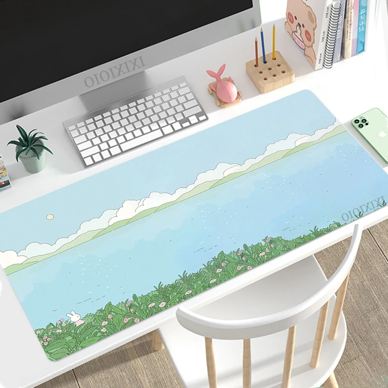 Bonito Coelho Verde Anime Mouse Pad Gamer xl Computador Novo hd Mousepad Xxl Tapetes de Mesa Não-deslizamento de Borracha Natural Tapete de Rato de Computador - Imagem 2