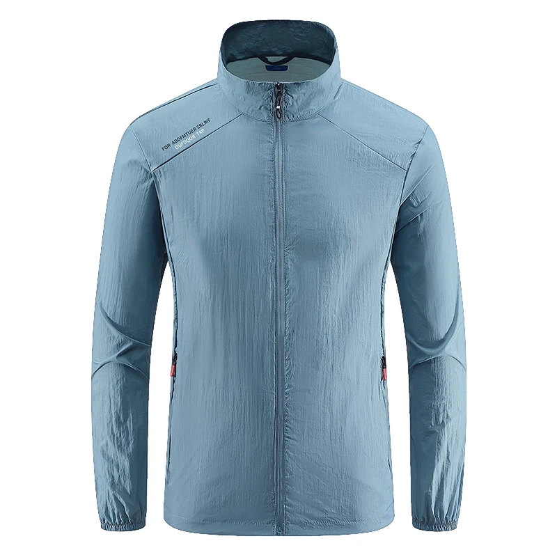 2024 미니멀리스트 남성용 얇은 재킷, 스탠드 업 칼라, 포켓 지퍼, 긴팔, 야외 스포츠, UV 차단 의류, 여름 신상