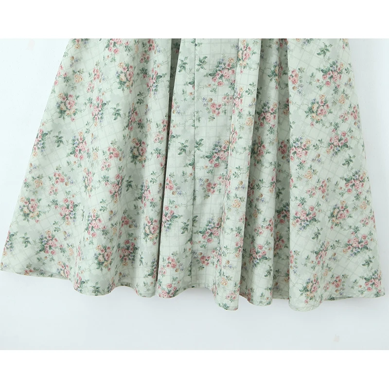 YENKYE Green Floral Print Sexy Spaghetti Straps Dress Women Low Waist A-line Midi Holiday Summer Dresses Party Robe 2025 Vestido 5