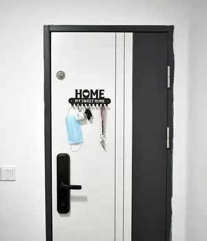 Black Metal Key Holder Hooks Wall hanging Wall-mounted Coat rack Sweet Home Wall Hanger Iron Art Decor for Front Door Kitchen 2