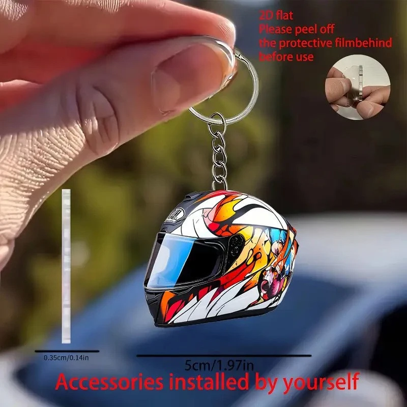 Schlüsselanhänger Helm 2D Flach Mode Stereo Motorradhelme Sicherheit Auto Tasche Autoschlüsselring Schlüsselanhänger Geschenk Schmuck
