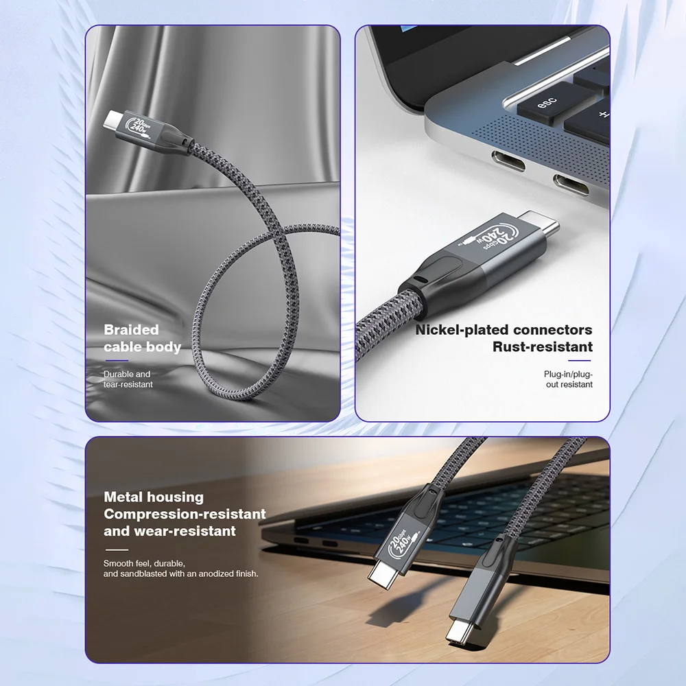 240W 풀 기능 타입 C to C 케이블 (고속 충전, 4K HD 비디오 데이터 전송, USB C 연장 코드) 아이폰 17, 16 호환
