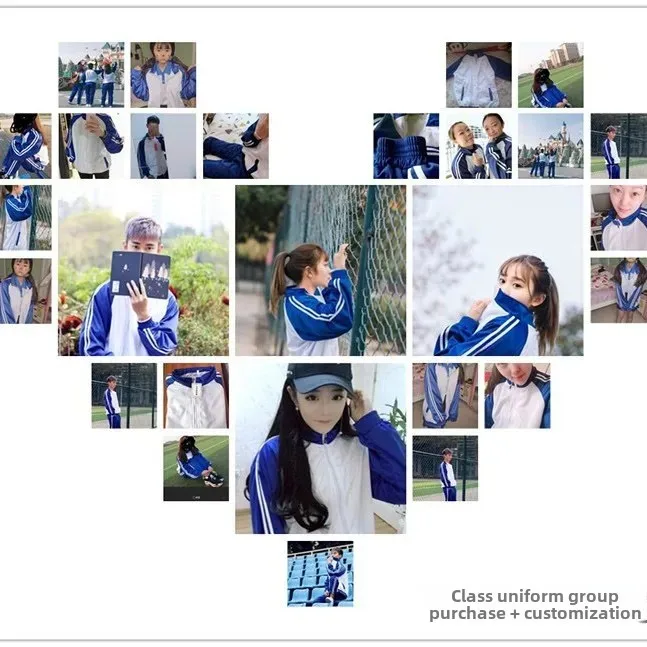 School Uniform Sports Kit Photography Outfit For Middle And High School Students Blue And White Blazer Jeans Sweatshirt - 3