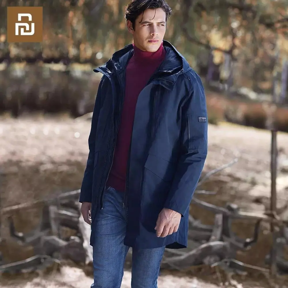 

Уличная куртка Youpin для отдыха средней длины три в одном пуховик зимняя хлопковая одежда теплая водонепроницаемая длинная хлопковая куртка с капюшоном