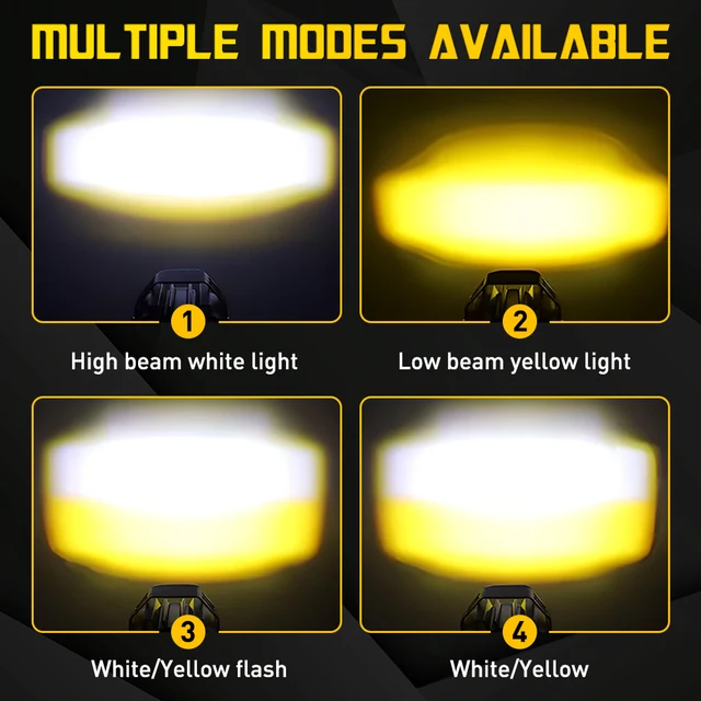 2Pcs Motorcycle Spotlights LED Yellow White Four Mode Strobe 12V Motorcycle Lamp Universal Moto Headlight Spotlights Accessories