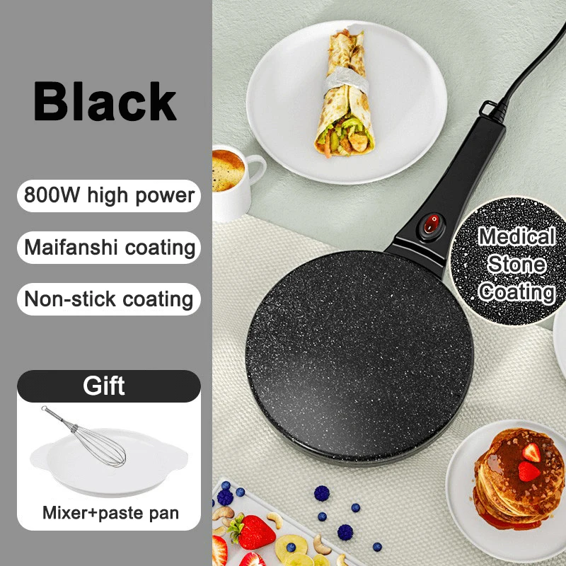 מכונת קרפה חשמלית לא-דביקה מעיל אבן רפואית פיצה פנקייק מחבת אפייה גליל קיץ גריל עוגה עטיפת אורז צלחת בישול