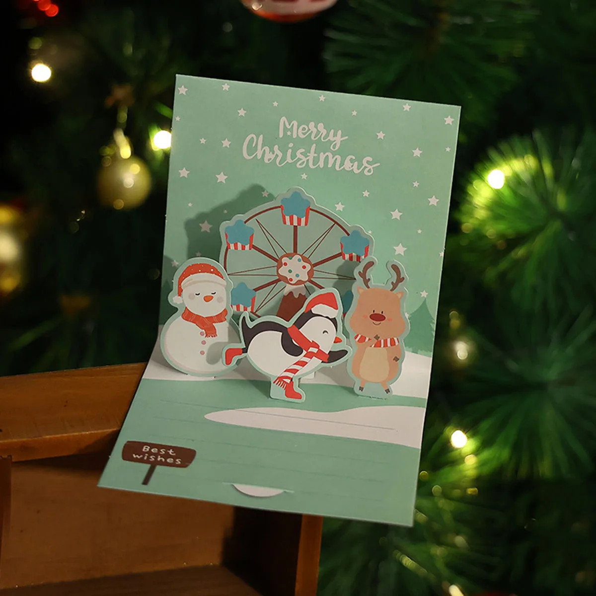 3D Christmas Stereo Greeting Cards Thanksgiving Holiday Blessings DIY Christmas Eve Blank Cards Envelopes 1/2/4 Pack