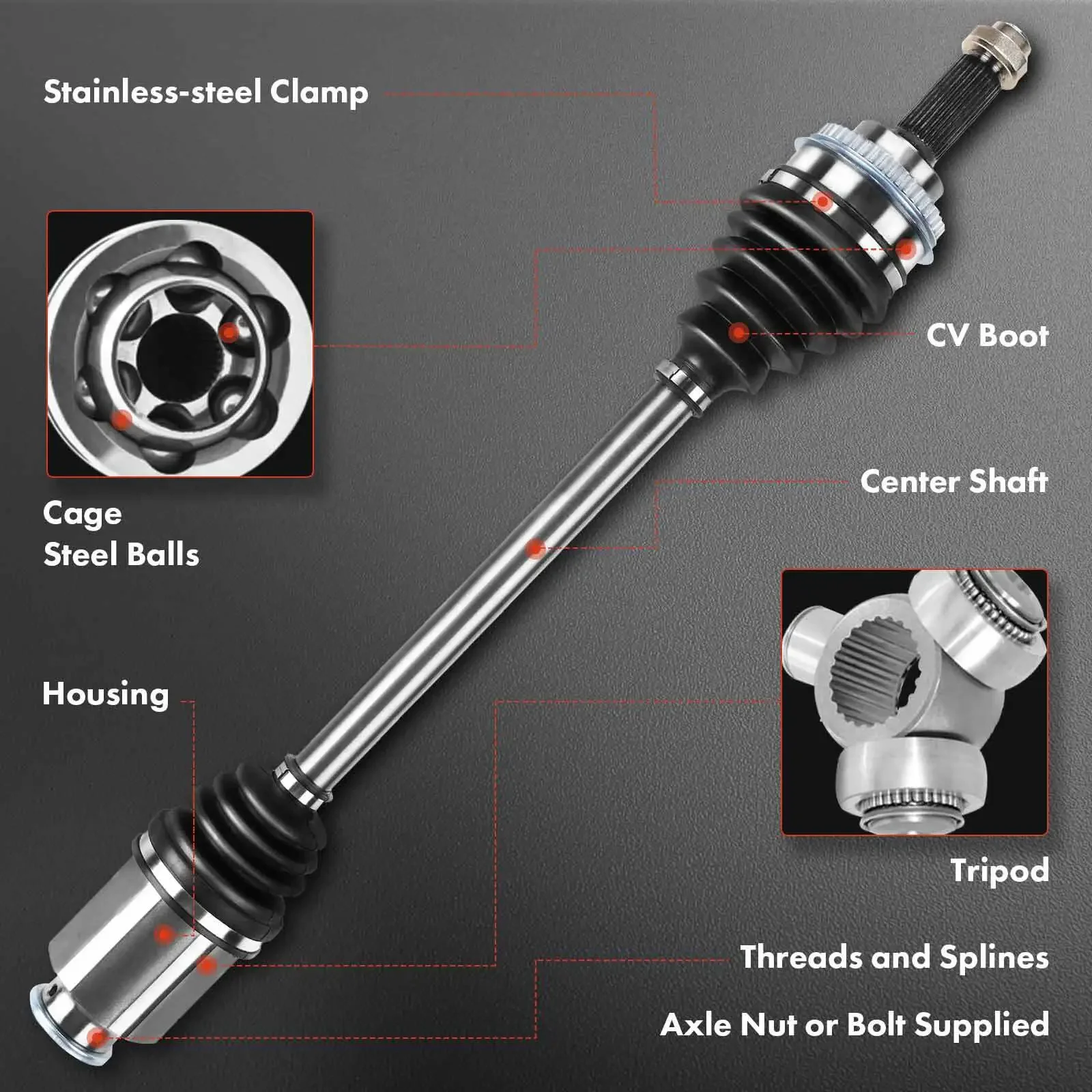 Rear Left or Right CV Axle Assembly for Audi Q7 2009 Volkswagen Touareg 04-10