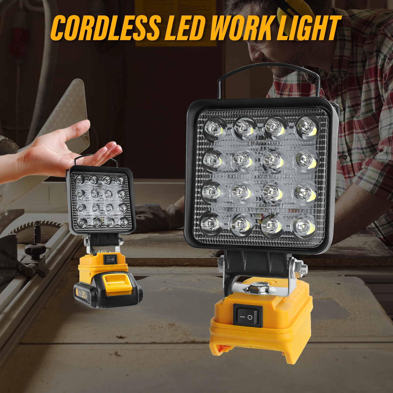 Cordless LED Work Light for Dewalt 20V Battery 27W 1400LM Flashlight LED Flood L