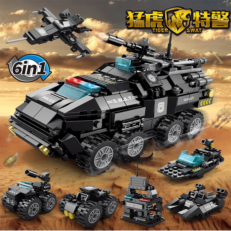 8 in 1 SWAT Tiger Building Blocks Armored Vehicle Combat Military Construction T