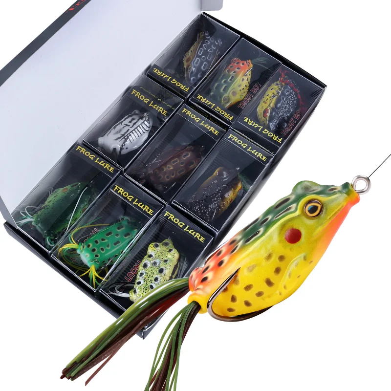 Sougayilang 9Pcs Frog Fishing Lures Soft Topwater Baits Double