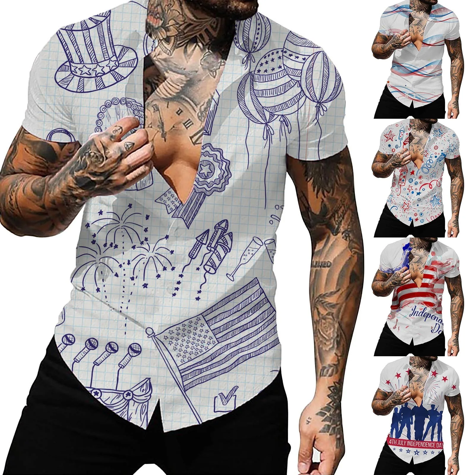 

Independence Day Flag 3d Printed Cardigan Casual Short Sleeve Shirt Street Wear Blouse Tops For Spring Autumn Flower