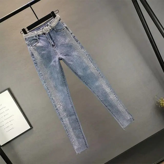 5色 ペンシル パンツ スキニー ジーンズ ハイウエスト ルーズ 5 5ポケット ハイウエスト デニム/ツイルカラーパンツ（デニム