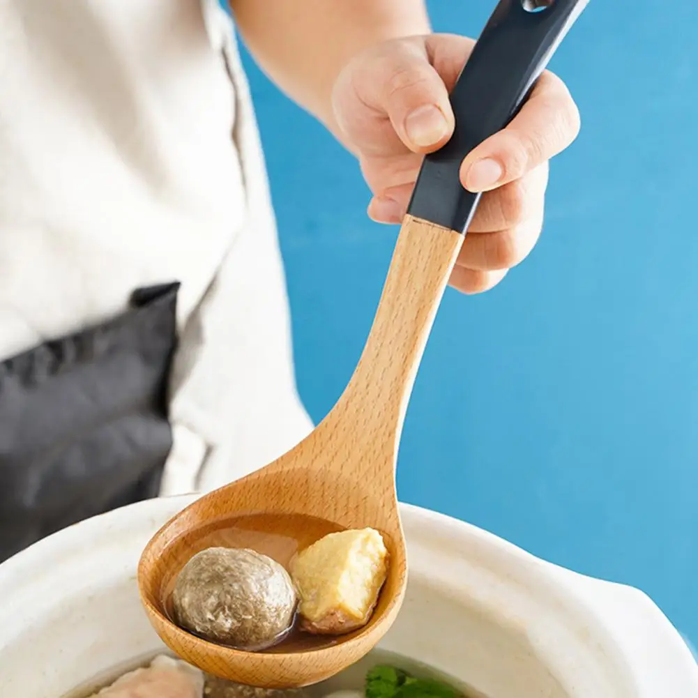 Cooking Shovel Ergonomic Wooden Spatula Soup Spoon Set for Stir-fry Pan Rice Non-slip Heat-resistant Kitchen Utensils