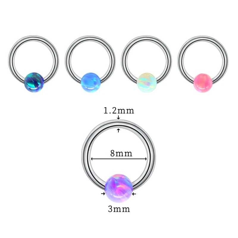5/6PCS/Lot G23 Titanium Captive Bead Ring Nose Septum Clicker Opal Crystal Stone Tragus Cartilage Helix Body Piercing Jewelry