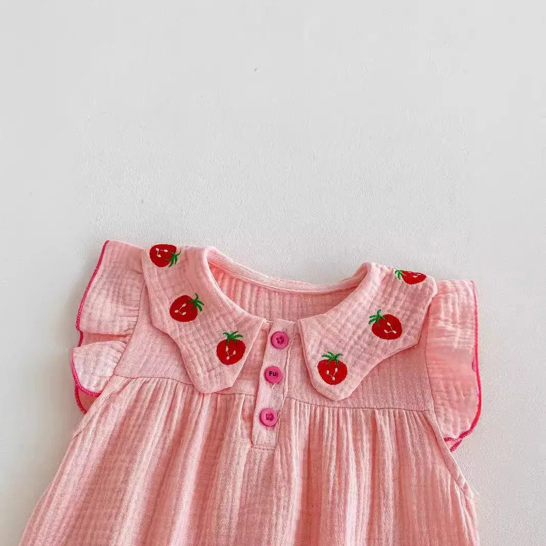 Cotton Babycrepe Princess Triangle Harem Romper Headscarf For Summer Infant Toddler Girls baby clothes