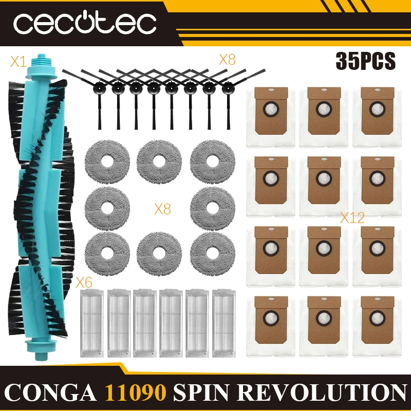 Cecotec Conga Enhanced Cleaning Kit: Main Brush, Side Brush, HEPA Filter, Mop, Dust Bag Replacement Set