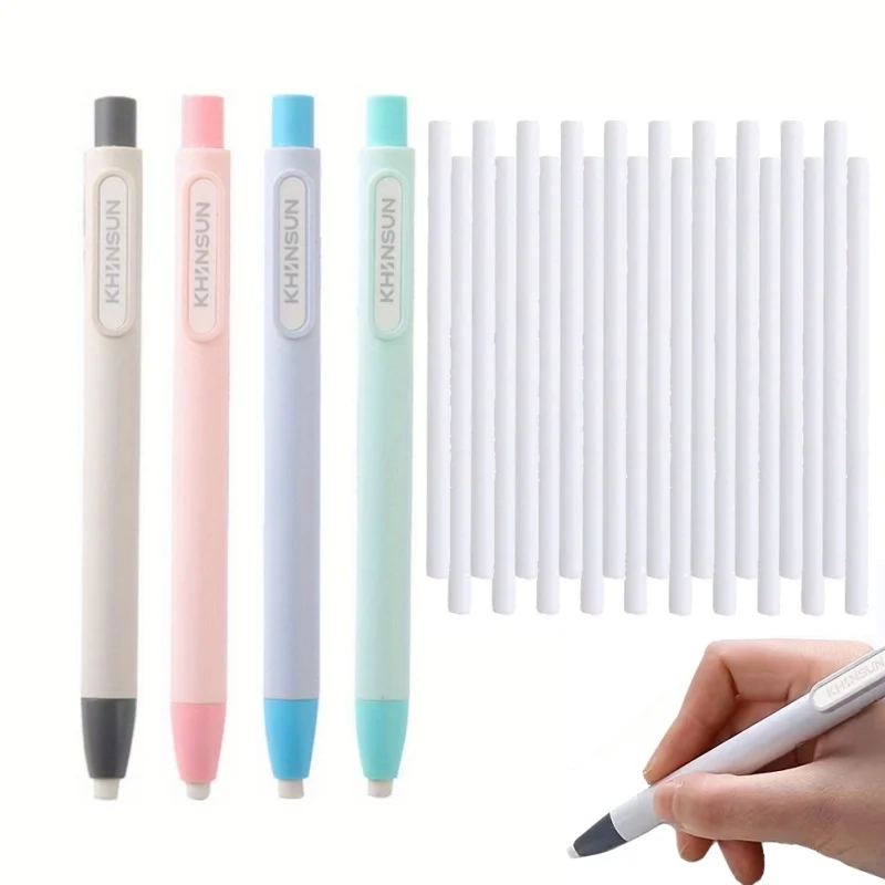 24pcs/set Pen Shape Press Type Pencil Eraser Replaceable Core Sketching Painting Writing Erase Supplies Japanese Stationery 1