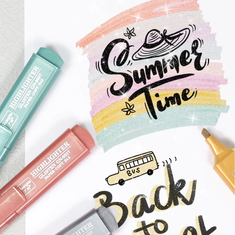 Highlighter Marker Highlighter Pen Marker Pen 1PCS Flash Color Highlighter 8 Colors Optional Oblique Head Water-based Tasteless Key Marker