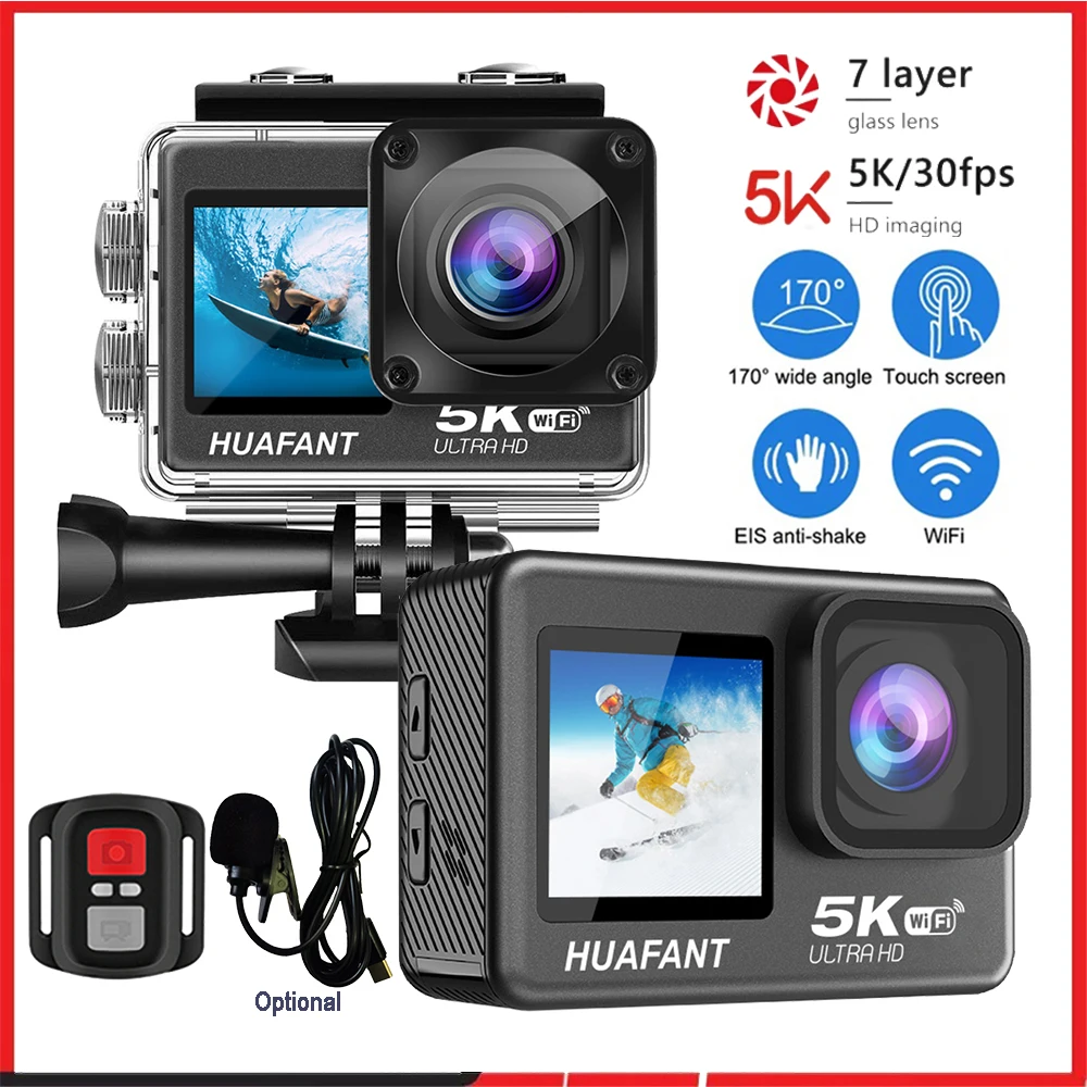 2024New G9Pro + Action Camera 5K 4 k60fps 48MP 2.0 Touch LCD EIS Dual Screen WiFi 170D impermeabile 30M 4X Zoom Go Sports Pro Camera