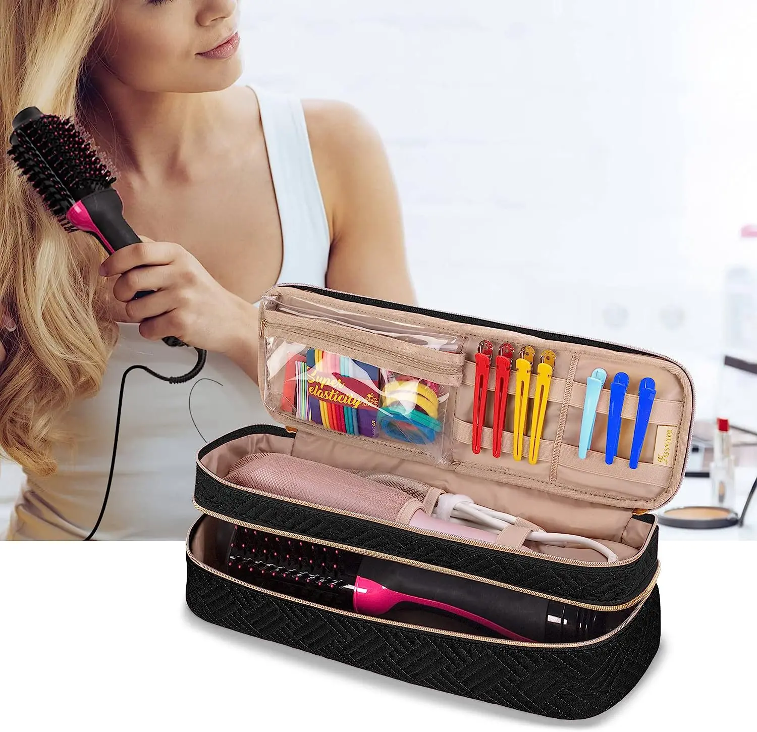 더블 레이어 캐리 케이스 레블론 원스텝 헤어 드라이어용, 헤어 볼류마이저/스타일러용 여행 가방 (가방만)