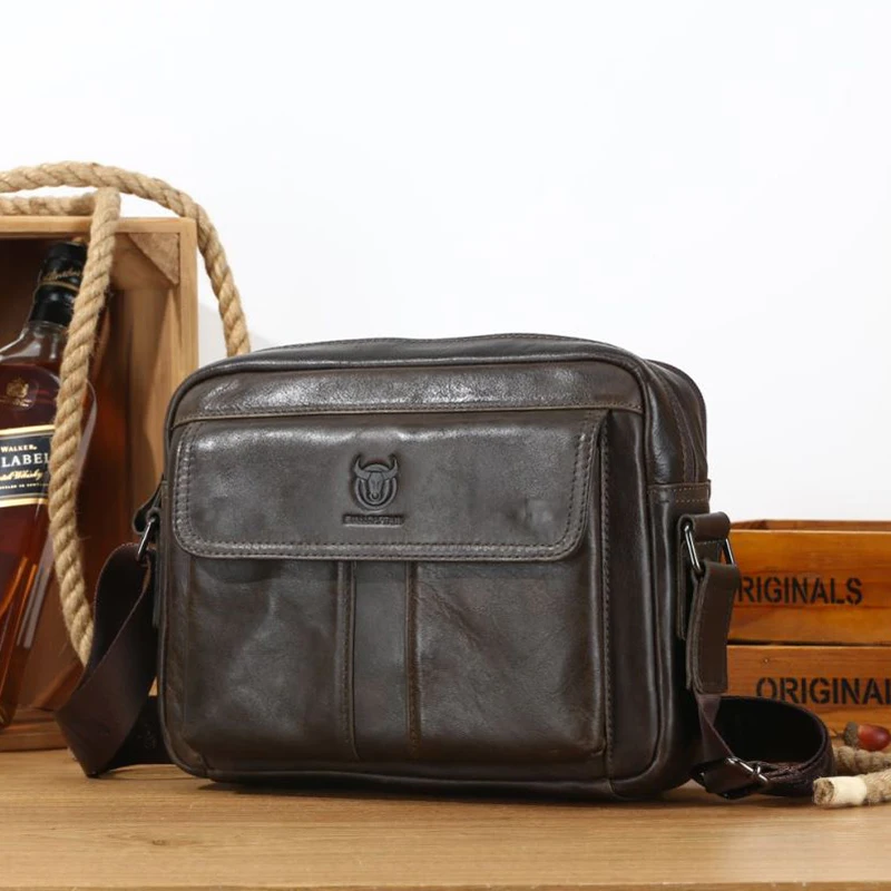 Genuine Leather Men Crossbody Bag Designer Casual Small Messenger Bag Sling Shoulder Bag Male Travel Handbag Large Capacity