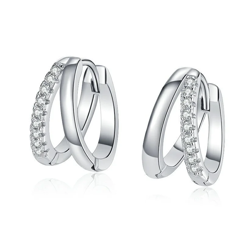 

ZFSILVER Fashion s925 Silver Exquisite White Moissanite French Double Circle Earrings Women Accessories Party Jewelry Gifts E064