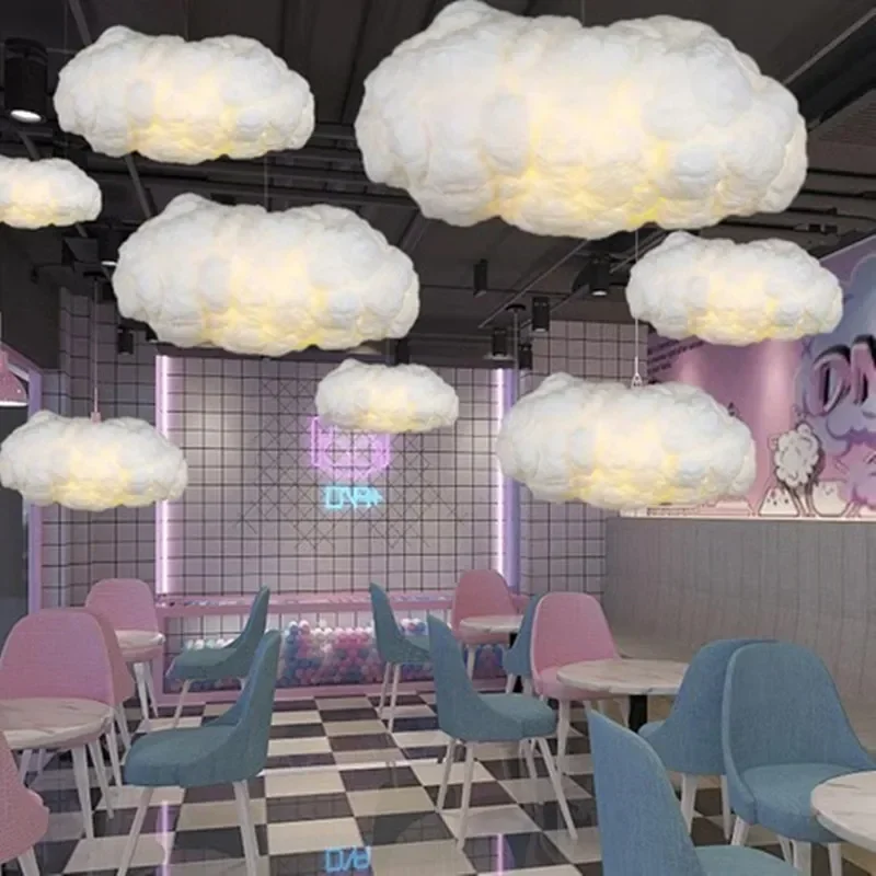 Nordic Simulation Cloud Pendant Light For Living Room Restaurant Kids Silk Cotton Led Indoor Decor Lighting