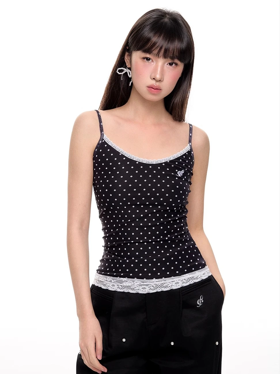 

Deeptown Polka Dot Lace Tank Tops Women Coquette Aesthetic Sweet Girl Crop Halter Top Korean Fashion Corset Y2k Camisole Summer