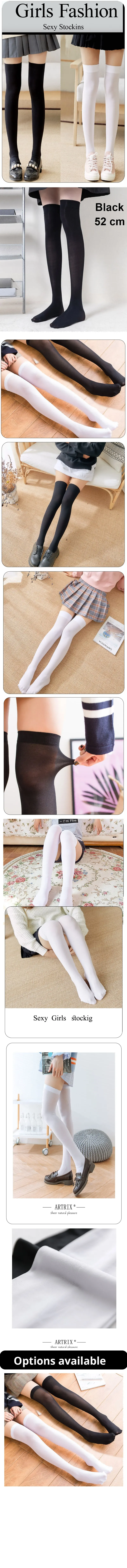 2 paia di calze lunghe da donna sexy in colore bianco nero sopra il ginocchio, calze alte alla coscia, calze calde da donna Lolita_voghion.com