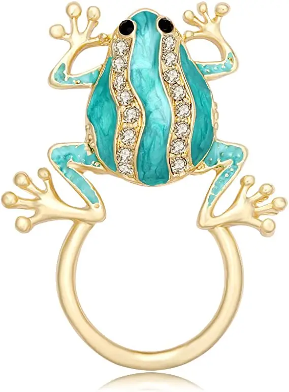 

Cute Tiny Enamel Frog Brooch White Crystal Eyeglass Holder for Reading Glasses Wearer