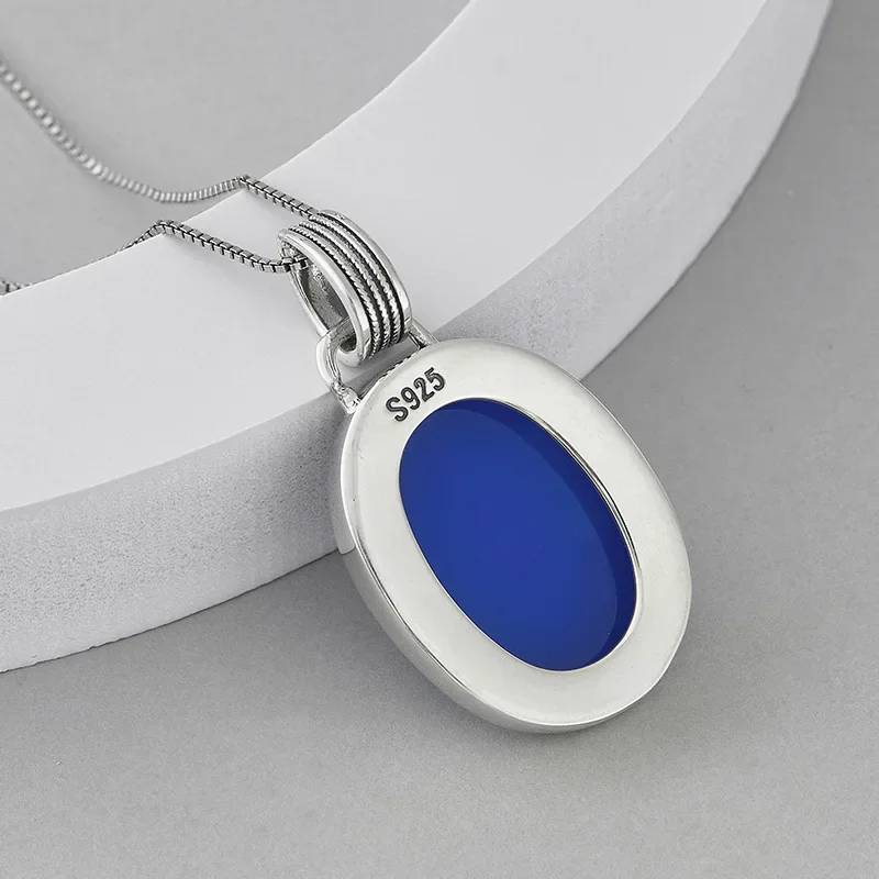 S925 sterling silver charms pendants for women men new fashion oval blue agate GIRL'S head sculpture jewelry free shipping