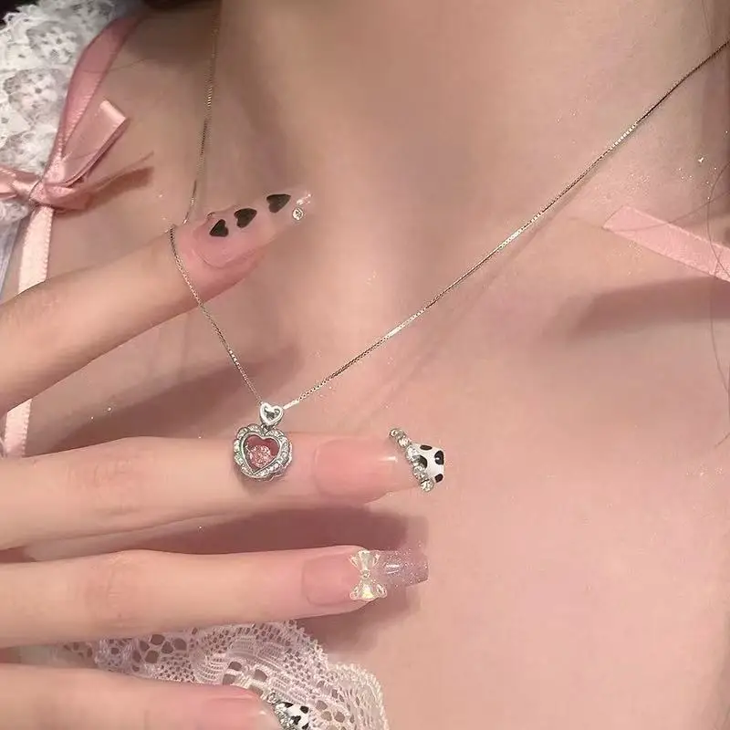 Neue 925 Sterling Silber Rosa Zirkon Liebe Halskette Charme Frau Anhänger Geometrische Form Halsband Geburtstag Geschenk Exquisite Schmuck – Detail 7