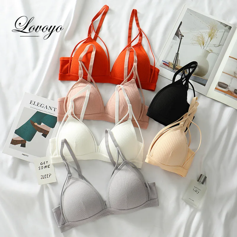 Women Bra Wire Free Push Up French Triangle Cup Bralette Underwear