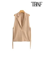 TRAF Women Fashion With Taps Side Vents Waistcoat Vintage Sleeveless Front Button Female Outerwear Chic Vest Tops 2