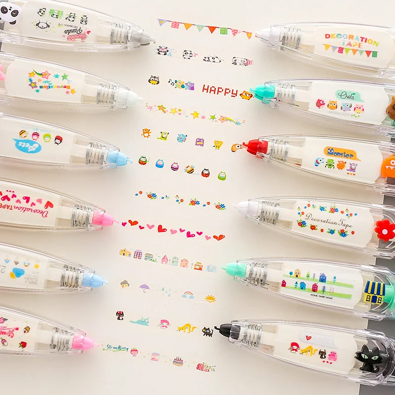 1pc Cartoon Pattern Correction Tape Students Press Type Decoration Correction Paper Stationery DIY Notebook Stickers