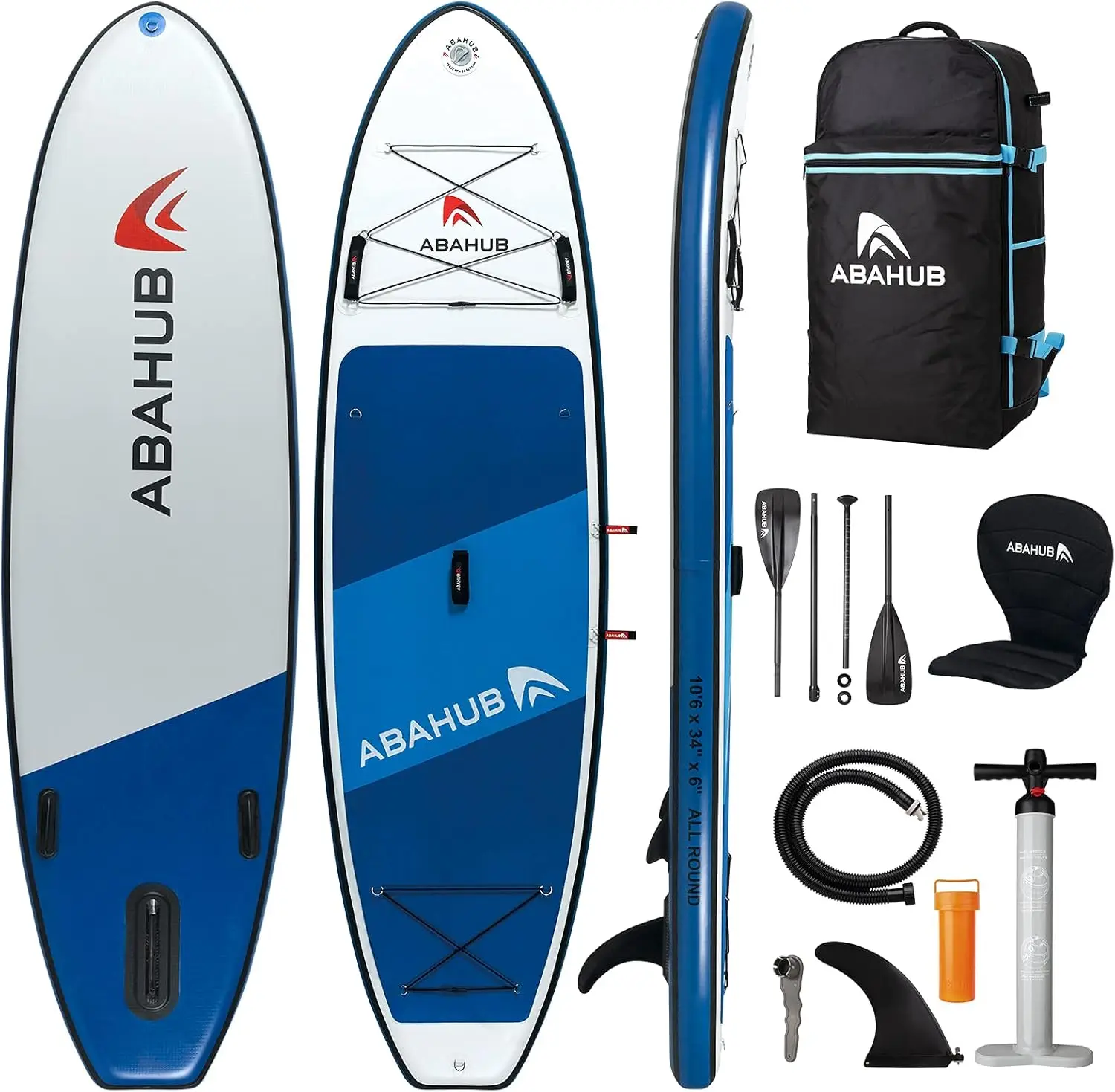 Inflatable SUP, Wide 10'6" x 31"/34" x 10'6" , Blue with Adjustable SUP Kayak Paddle, for Yoga, P
