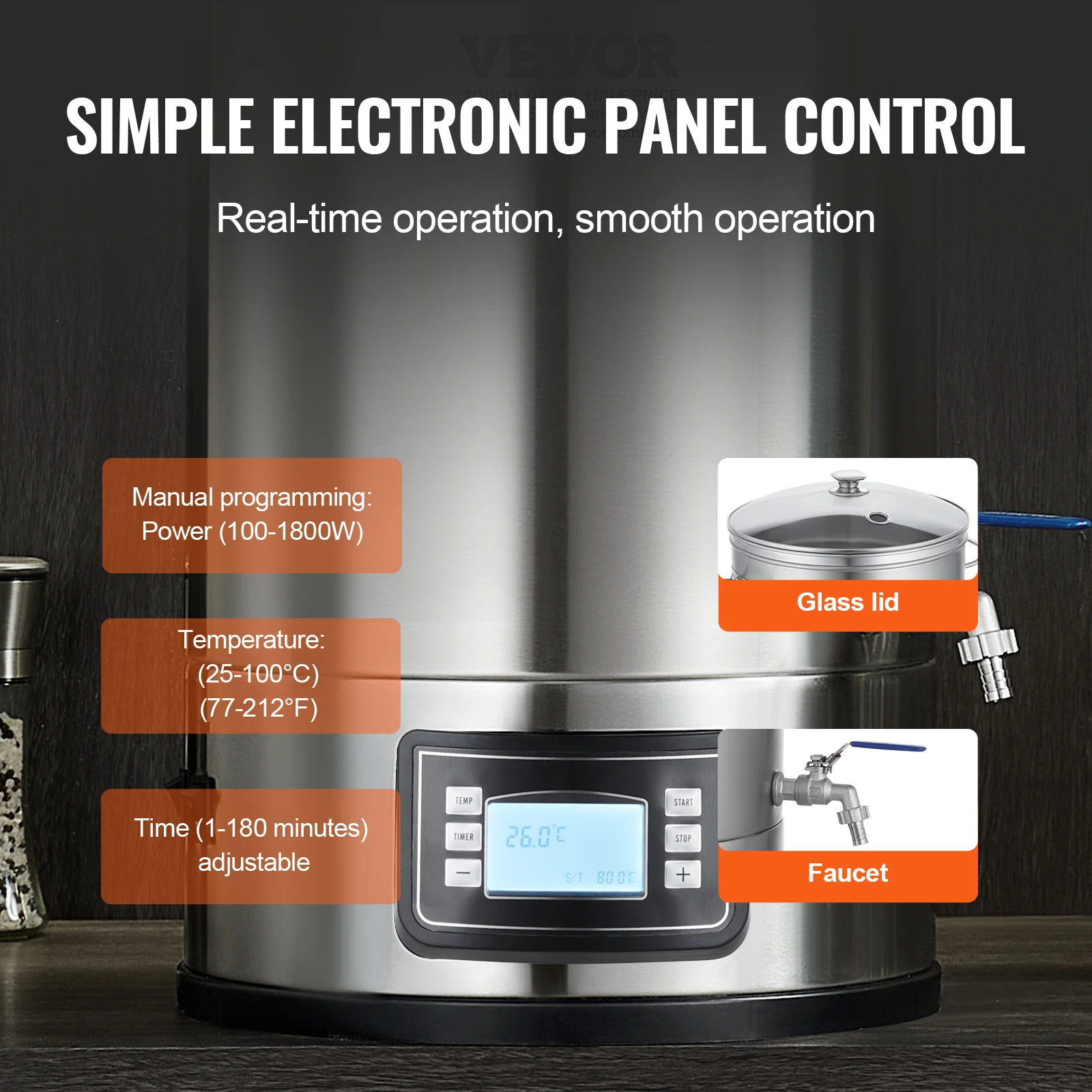 VEVOR Electric Brewing System, 8GAL Brewing Stock Pot, All-in-One Home Beer Brewer, 304 Stainless Steel Brewing Supplies w/Panel 5