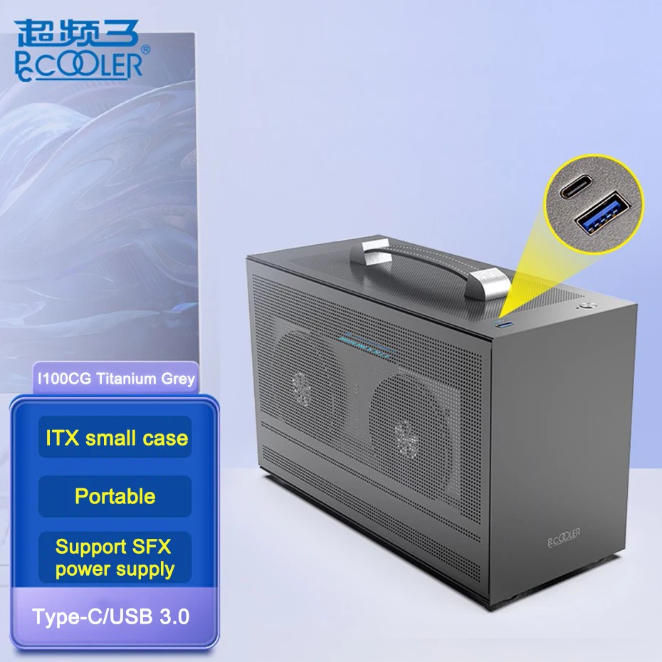 Pccooler I100 Pro Pc Computer Case Type-C/Usb 3.0 Tutto In Alluminio Valigia Portatile Mini Itx Chassis Supporta L'Alimentazione Sfx