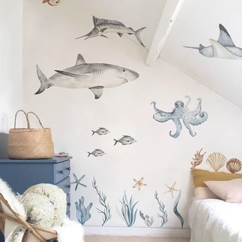 Watercolor Sharks Wall Decals 1