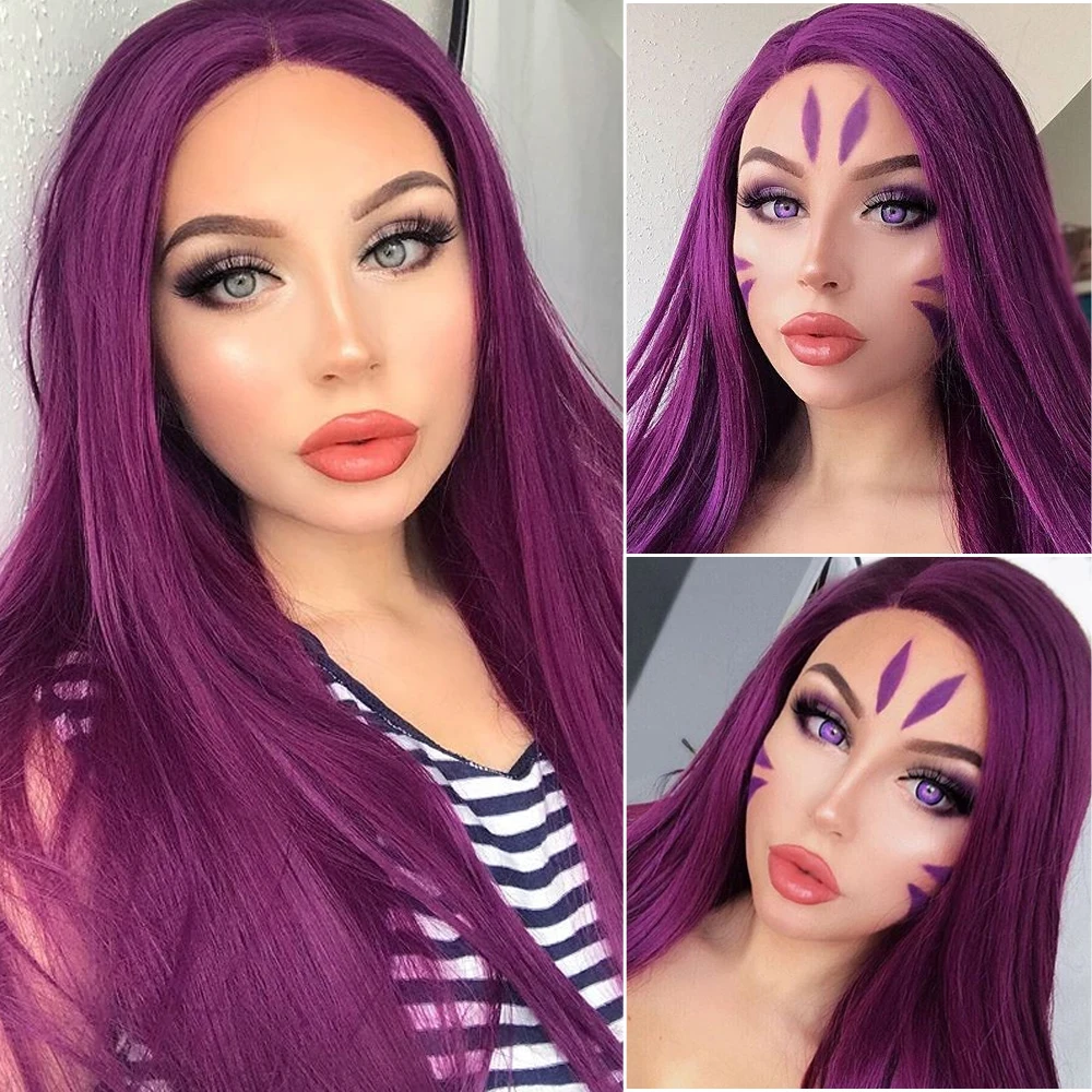 Synthetic wig Purple/Red/Orange/Dark Purple/Brown/Color mixing Lace Front Wigs Long Straight wigs  for women Heat Resistant