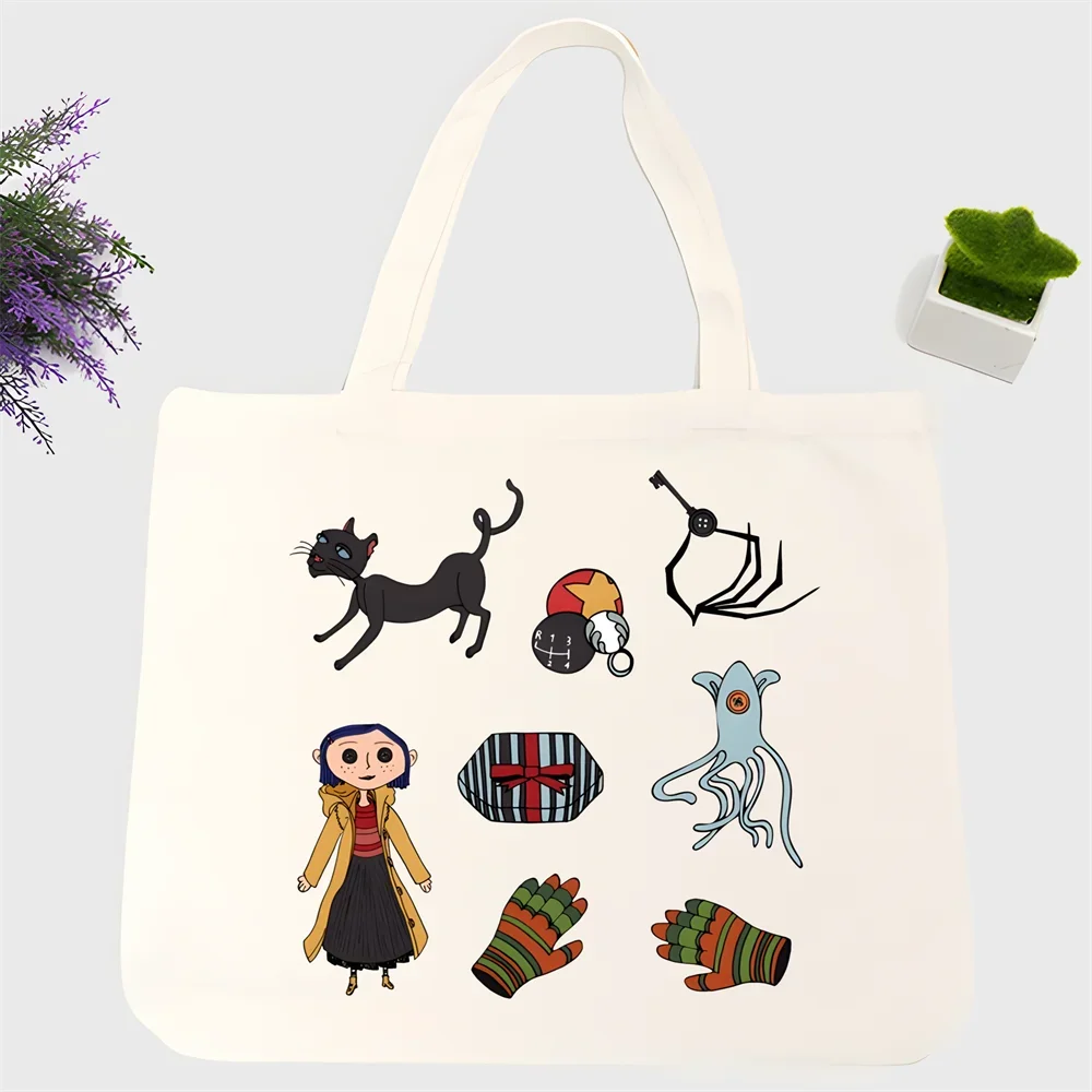 coraline Woman Shopping Bags Tote Bag Beach Bag Shopper Bags Handbags High Capacity Canvas Shoulder