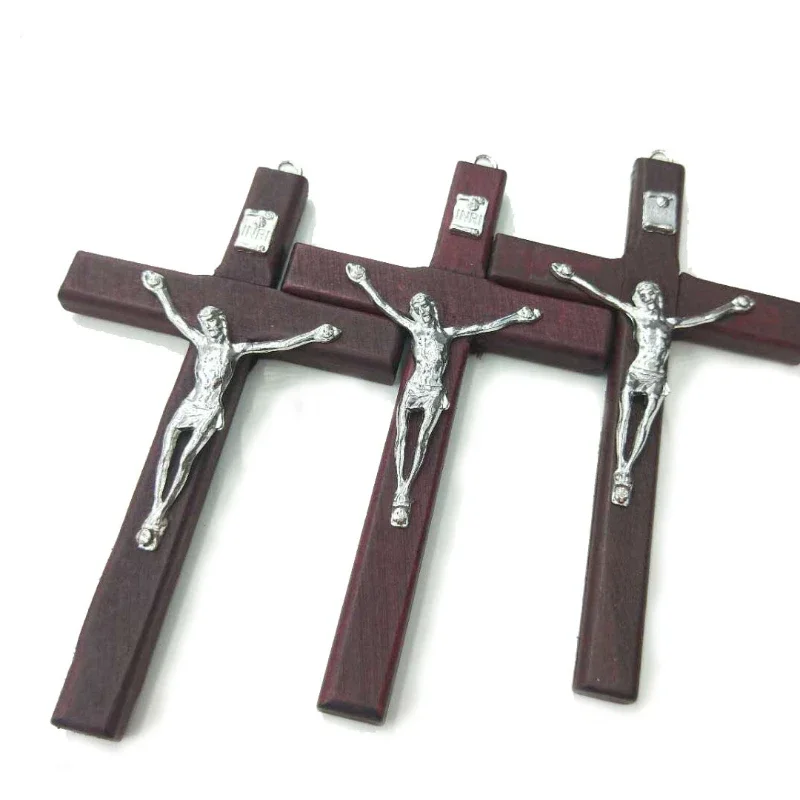 Wooden cross 1pcs Handmade Wooden Cross Christ Statue Religious Prayer Hand Holding Pendant
