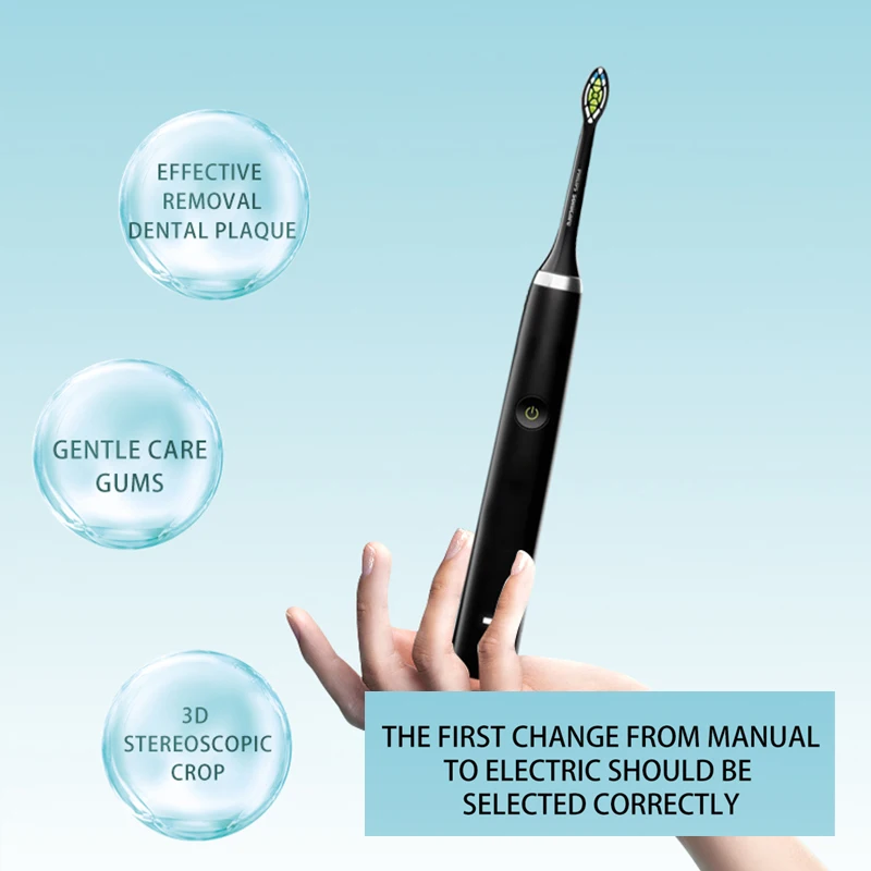 Electric Toothbrush 2002 Rotating Adult Timer 6 Mode USB Charger Rechargeable Replacement Heads Set