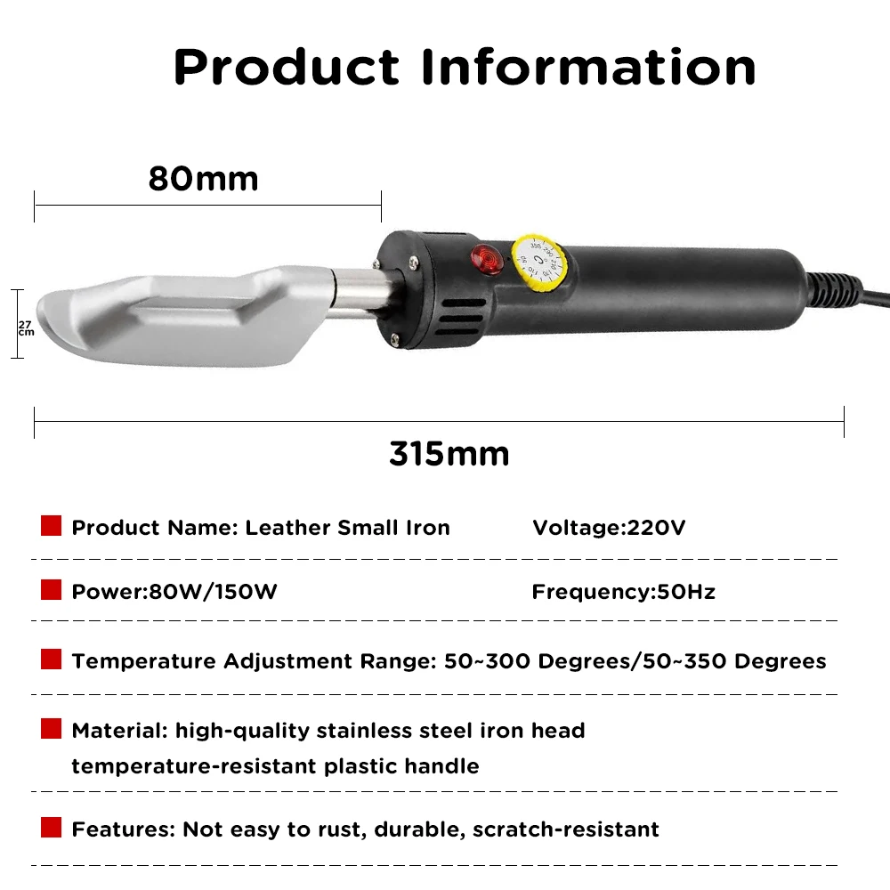 Leather Iron LED Display Handle Electric Mini Leather Iron Crease Removal For Crafts Quilting Clothes Leatherwear Bag
