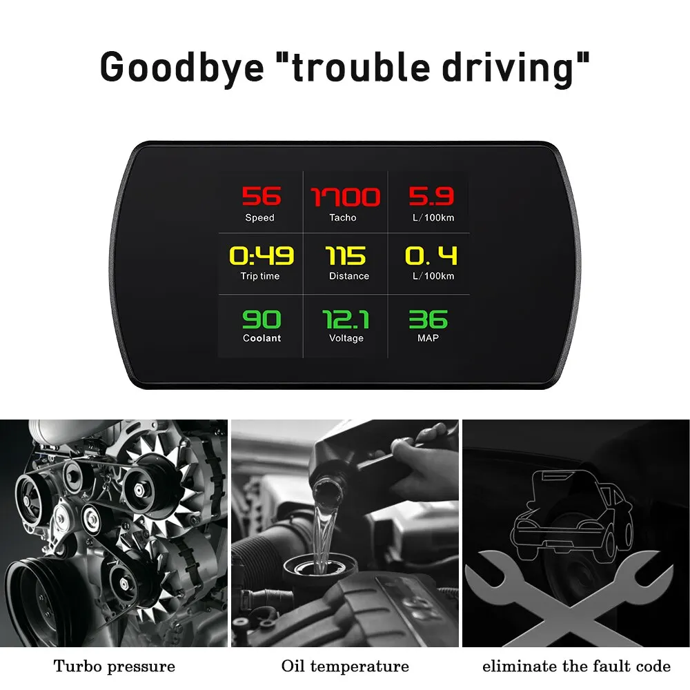 ڵ OBD2  OBD  HUD ڵ  , P12  ÷,  跮 TFT HD ÷, ӵ ð, RPM 