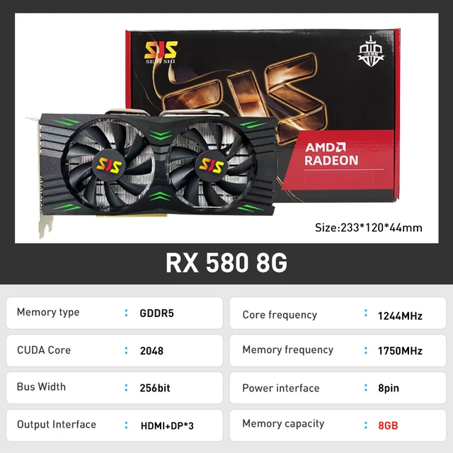 SEJISHI SJS RX 580는 고성능을 자랑하며 PC HDMI에 최적화된 AMD Radeon RX580 8G 프로모션 그래픽 비디오 카드입니다.
